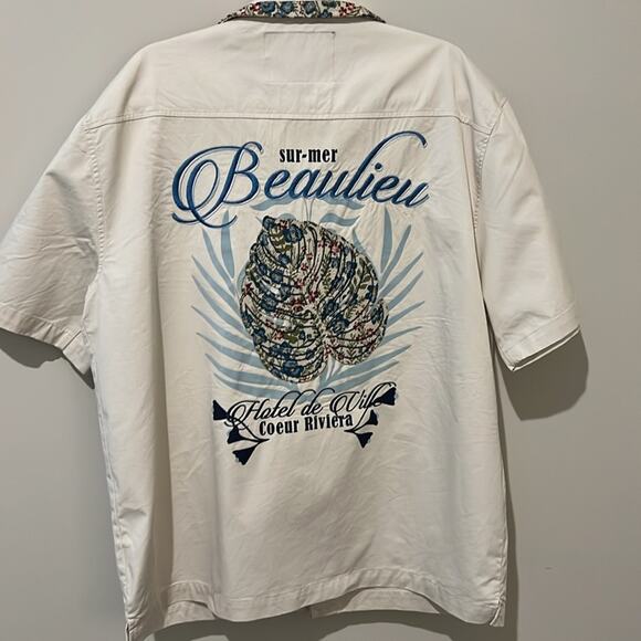 🌴 The Grindhouse‎ Denim Co. Beaulieu Sur-Mer Embroidered Shirt 2XL XXL Men’s - Picture 10 of 16